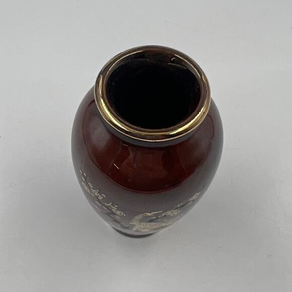 Vintage Miniature Peacock Japanese Vase CoBalt Gold Glazed Porcelain Mini Bud - Picture 11 of 11